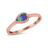 Pear Solitaire Wedding Ring Bezel Simulated Cubic Zirconia 925 Sterling Silver