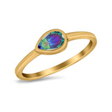 Pear Solitaire Wedding Ring Bezel Simulated Cubic Zirconia 925 Sterling Silver