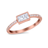 Accent Ring Emerald Cut Round Simulated Cubic Zirconia 925 Sterling Silver