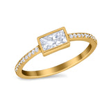 Accent Ring Emerald Cut Round Simulated Cubic Zirconia 925 Sterling Silver