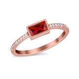 Accent Ring Emerald Cut Round Simulated Cubic Zirconia 925 Sterling Silver