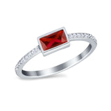 Accent Ring Emerald Cut Round Simulated Cubic Zirconia 925 Sterling Silver