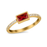 Accent Ring Emerald Cut Round Simulated Cubic Zirconia 925 Sterling Silver