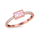 Accent Ring Emerald Cut Round Simulated Cubic Zirconia 925 Sterling Silver