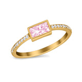 Accent Ring Emerald Cut Round Simulated Cubic Zirconia 925 Sterling Silver