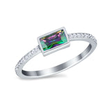 Accent Ring Emerald Cut Round Simulated Cubic Zirconia 925 Sterling Silver
