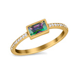 Accent Ring Emerald Cut Round Simulated Cubic Zirconia 925 Sterling Silver