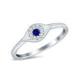 Evil Eye Ring Round Simulated Blue Sapphire Cubic Zirconia 925 Sterling Silver