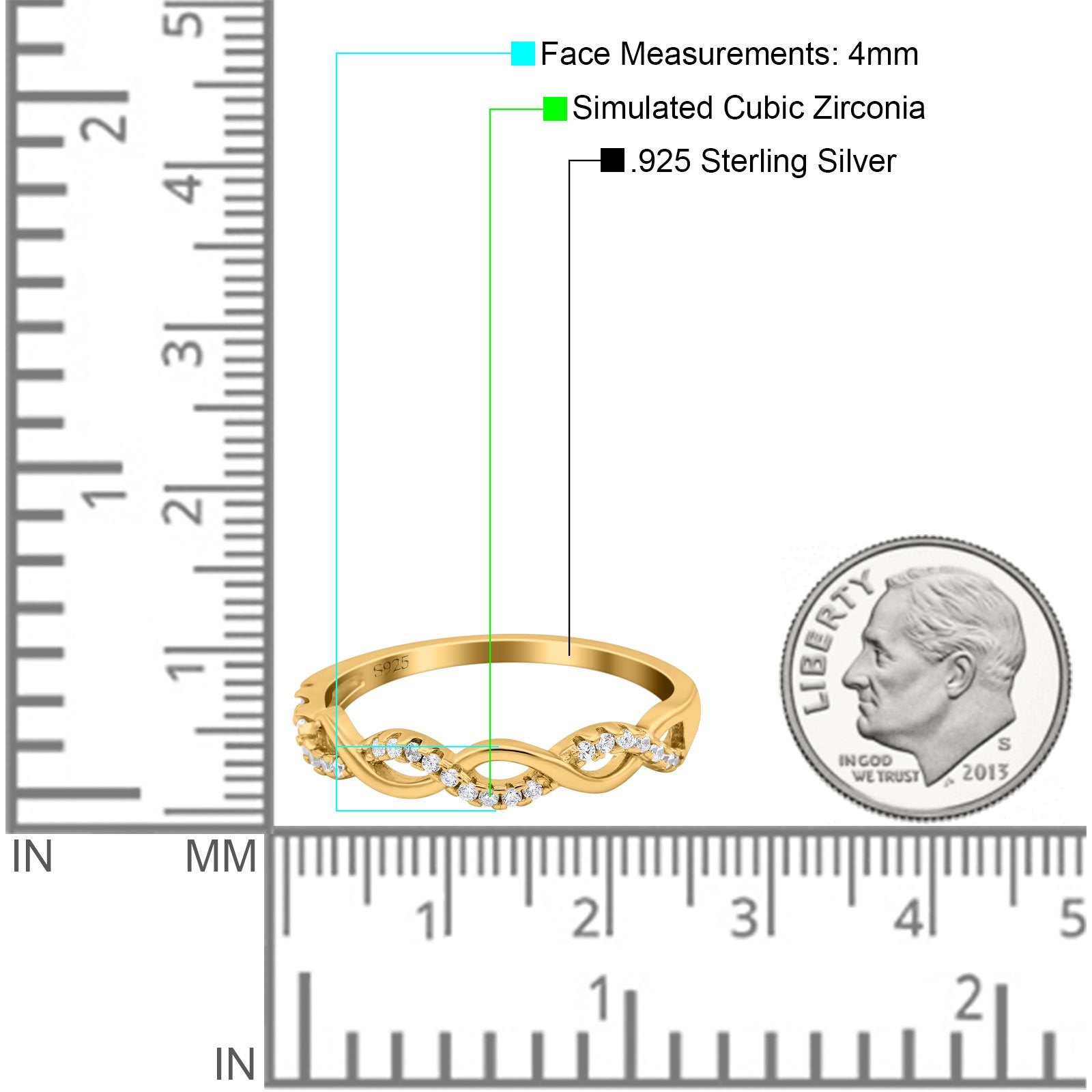 Half Eternity Infinity Twist Band Simulated Cubic Zirconia 925 Sterling Silver
