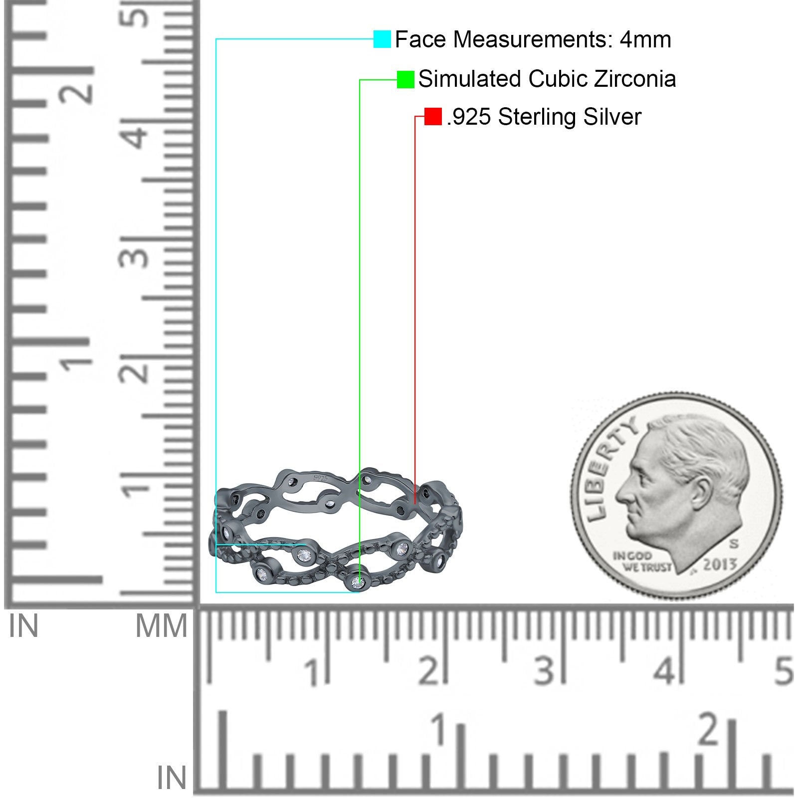 Eternity Band Engagement Wedding Ring Round Simulated Cubic Zirconia 925 Sterling Silver (4mm)