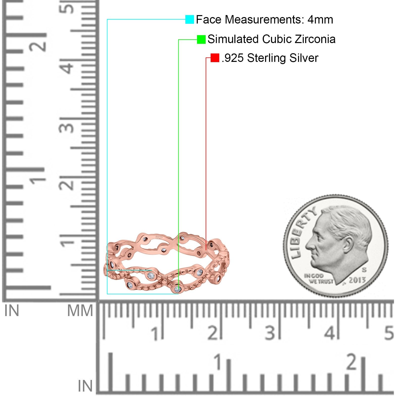 Eternity Band Engagement Wedding Ring Round Simulated Cubic Zirconia 925 Sterling Silver (4mm)