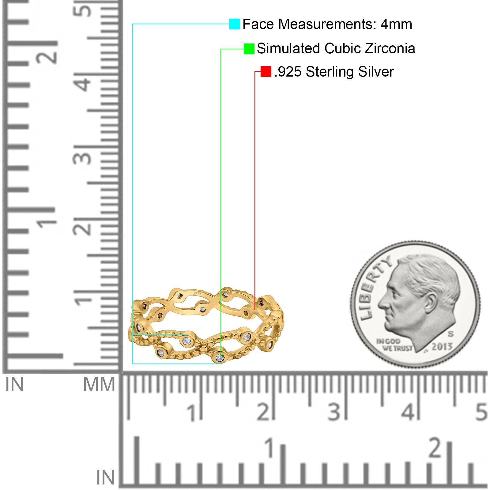 Eternity Band Engagement Wedding Ring Round Simulated Cubic Zirconia 925 Sterling Silver (4mm)