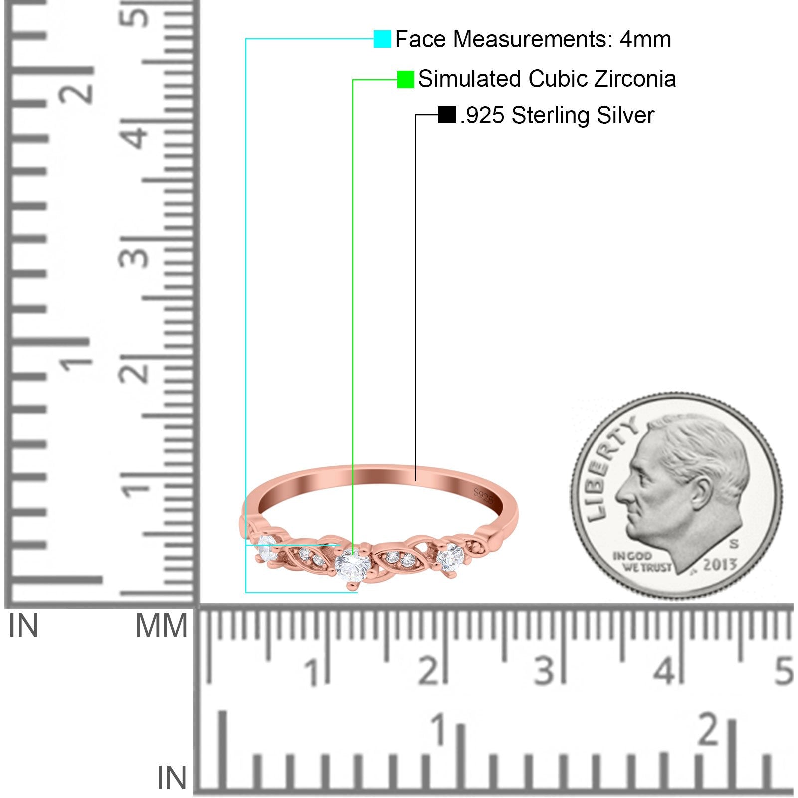 Fashion Solitaire Accent Ring Wedding Engagement Band Round Simulated Cubic Zirconia 925 Sterling Silver