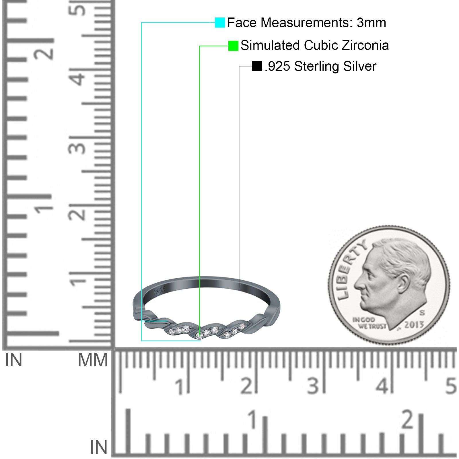 Twist Infinity Shank Accent Ring Wedding Band Round Simulated Cubic Zirconia 925 Sterling Silver