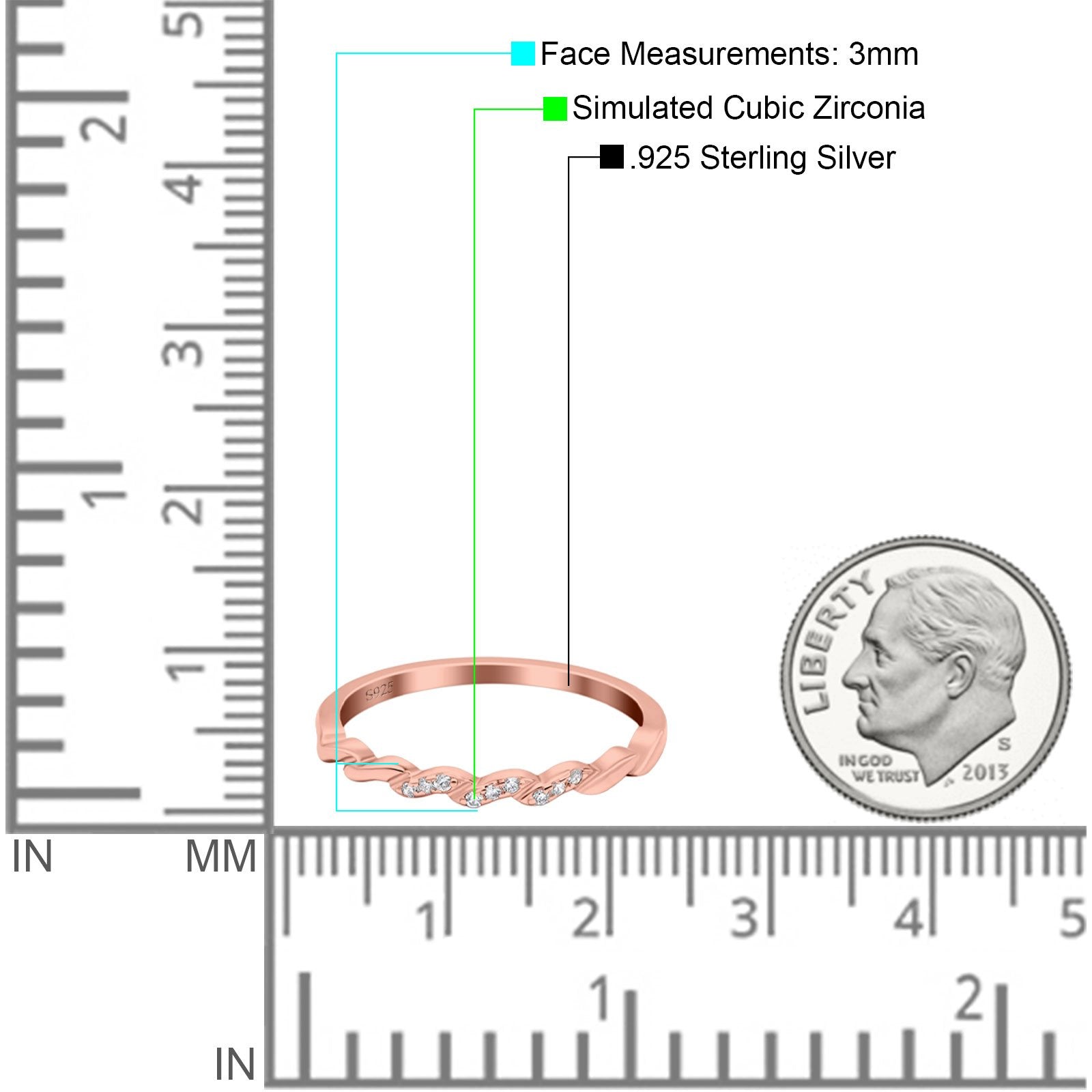 Twist Infinity Shank Accent Ring Wedding Band Round Simulated Cubic Zirconia 925 Sterling Silver