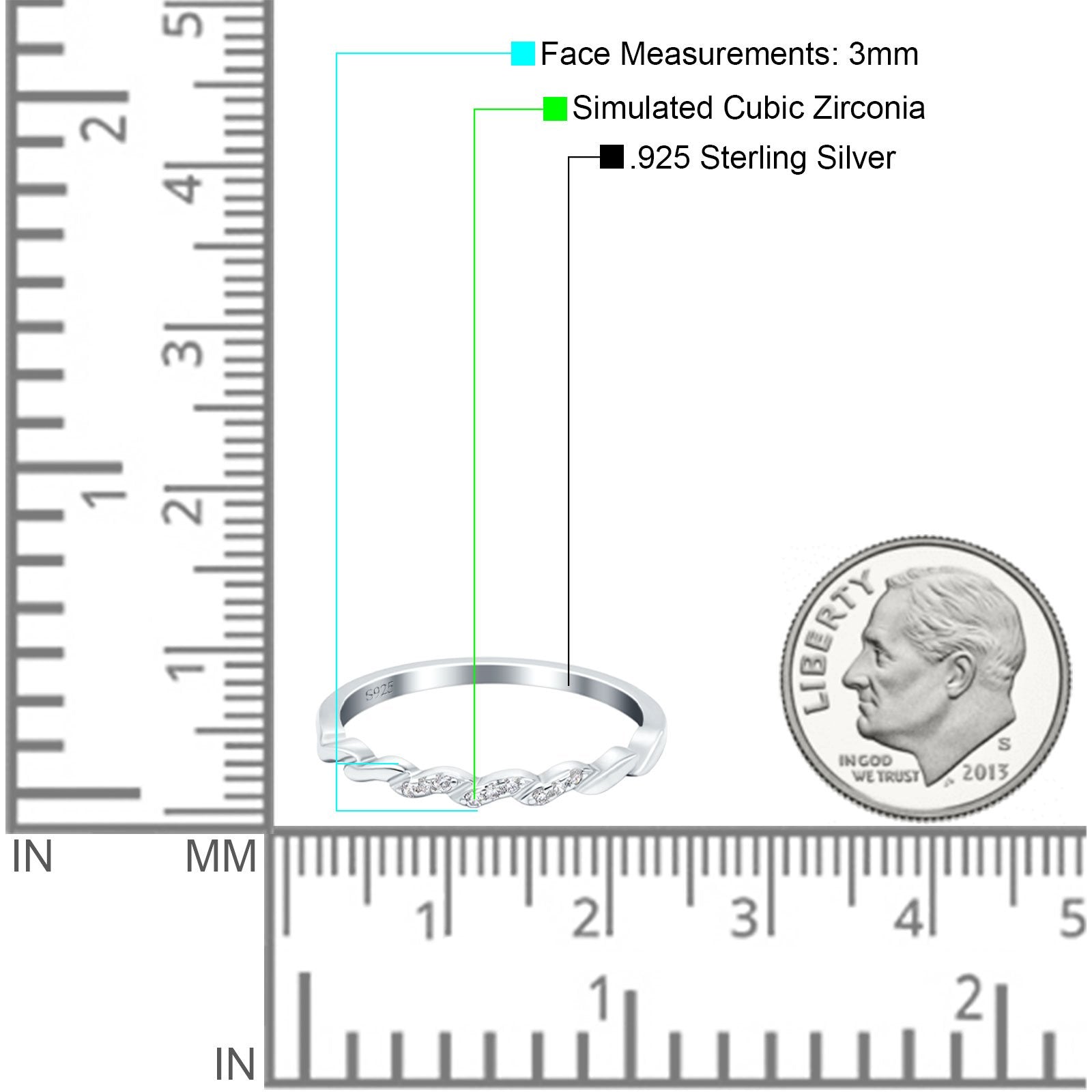 Twist Infinity Shank Accent Ring Wedding Band Round Simulated Cubic Zirconia 925 Sterling Silver