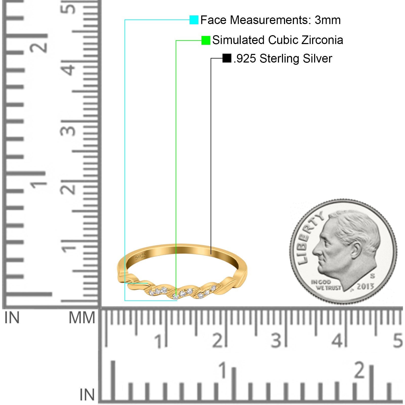 Twist Infinity Shank Accent Ring Wedding Band Round Simulated Cubic Zirconia 925 Sterling Silver