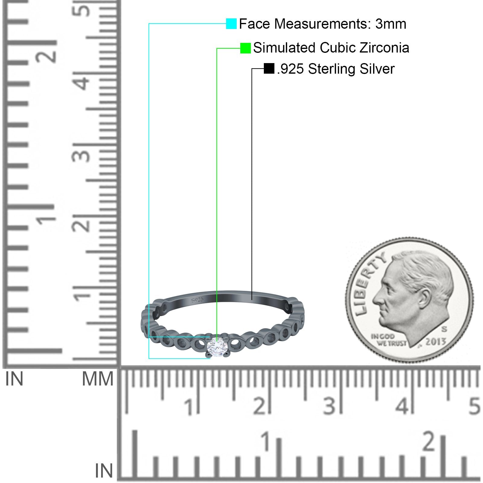 Petite Dainty Band Round Thumb Ring Wedding Band Simulated Cubic Zirconia 925 Sterling Silver