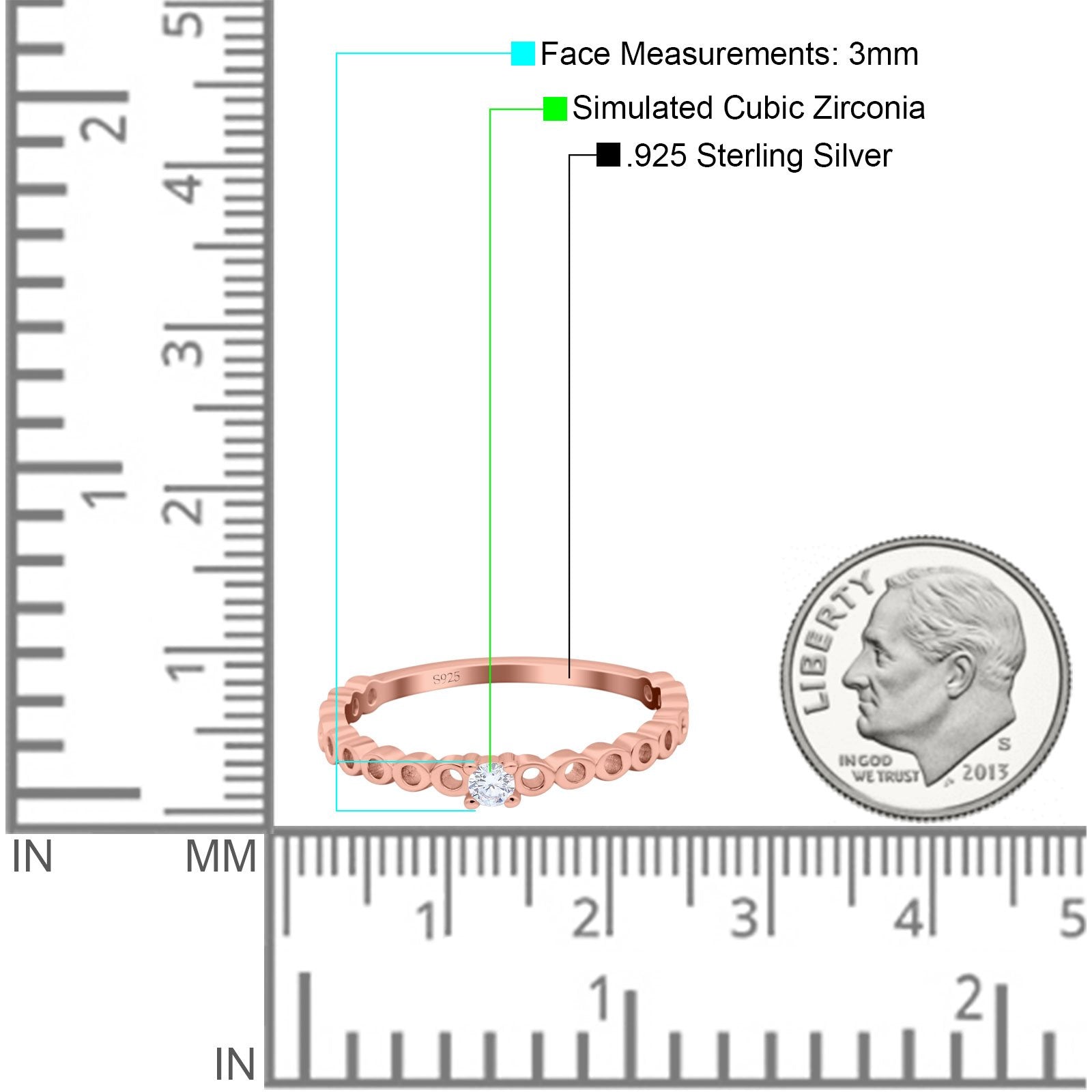 Petite Dainty Band Round Thumb Ring Wedding Band Simulated Cubic Zirconia 925 Sterling Silver