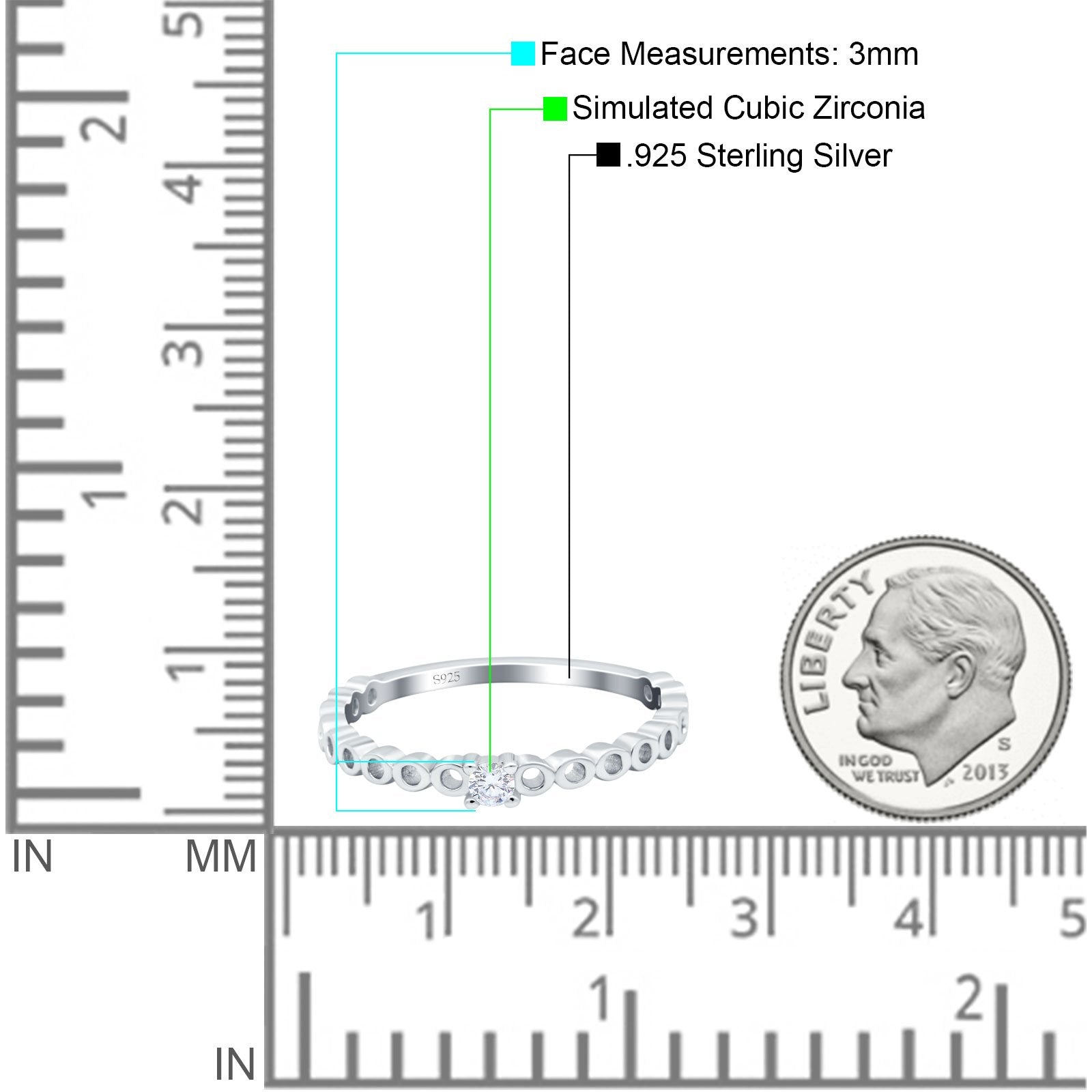 Petite Dainty Band Round Thumb Ring Wedding Band Simulated Cubic Zirconia 925 Sterling Silver