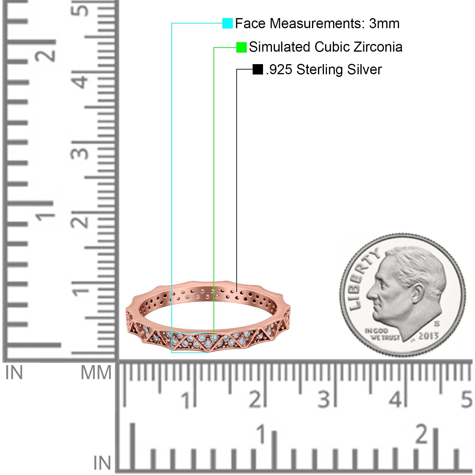 Eternity Stackable Wedding Band Bridal Ring Round Simulated Cubic Zirconia 925 Sterling Silver