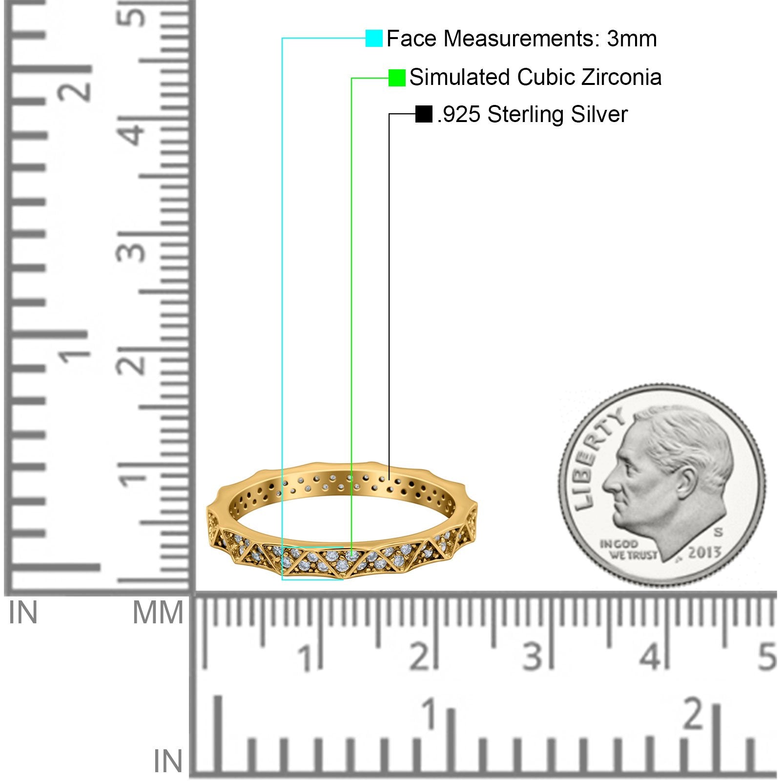 Eternity Stackable Wedding Band Bridal Ring Round Simulated Cubic Zirconia 925 Sterling Silver