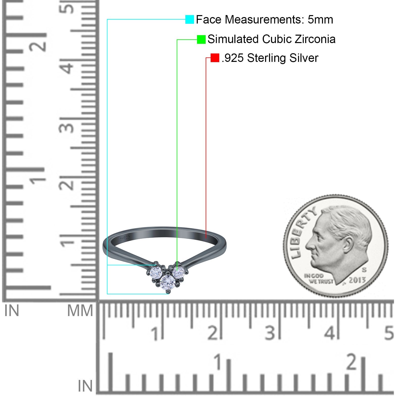 Geometric Heart Band Wedding Ring Round Simulated Cubic Zirconia 925 Sterling Silver (5mm)