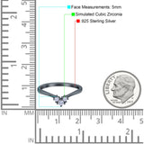 Geometric Heart Band Wedding Ring Round Simulated Cubic Zirconia 925 Sterling Silver (5mm)