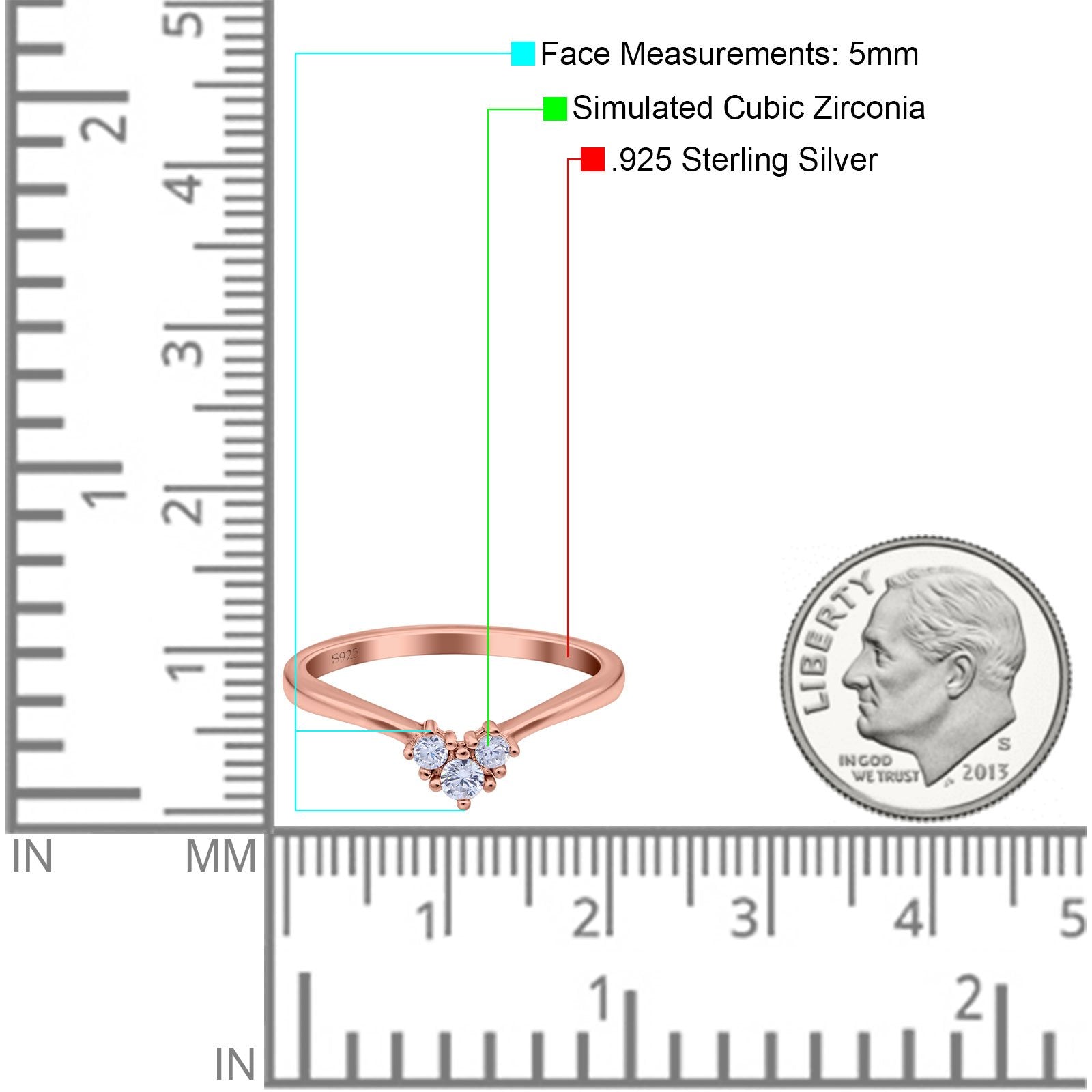 Geometric Heart Band Wedding Ring Round Simulated Cubic Zirconia 925 Sterling Silver (5mm)