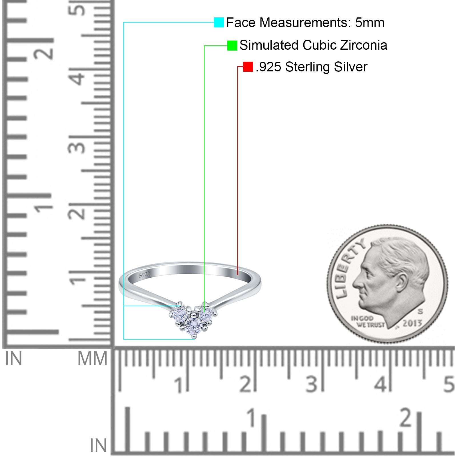 Geometric Heart Band Wedding Ring Round Simulated Cubic Zirconia 925 Sterling Silver (5mm)