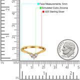 Geometric Heart Band Wedding Ring Round Simulated Cubic Zirconia 925 Sterling Silver (5mm)