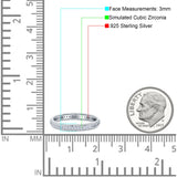 Full Eternity Band Wedding Ring Round Simulated Cubic Zirconia 925 Sterling Silver (3mm)