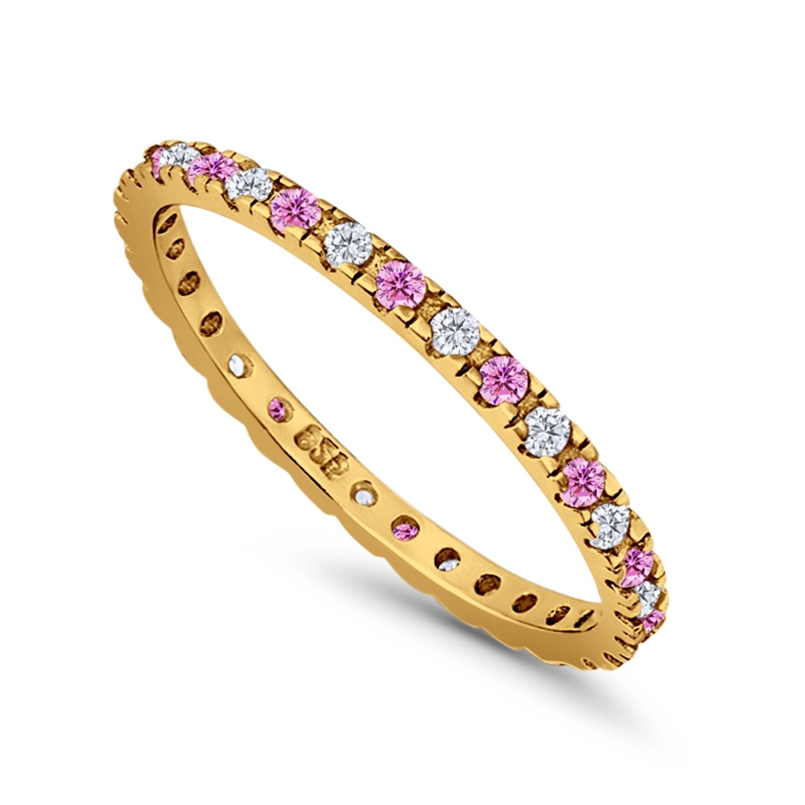 Stackable Band Ring Round Eternity Simulated CZ 925 Sterling Silver