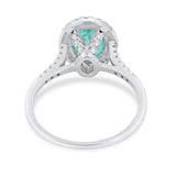 Halo Art Deco Oval Wedding Engagement Bridal Ring Round Cubic Zirconia 925 Sterling Silver