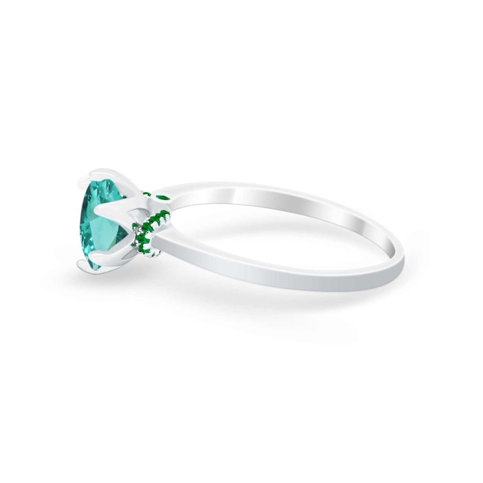Simulated Emerald Accent Cubic Zirconia 925 Sterling Silver Wedding Ring