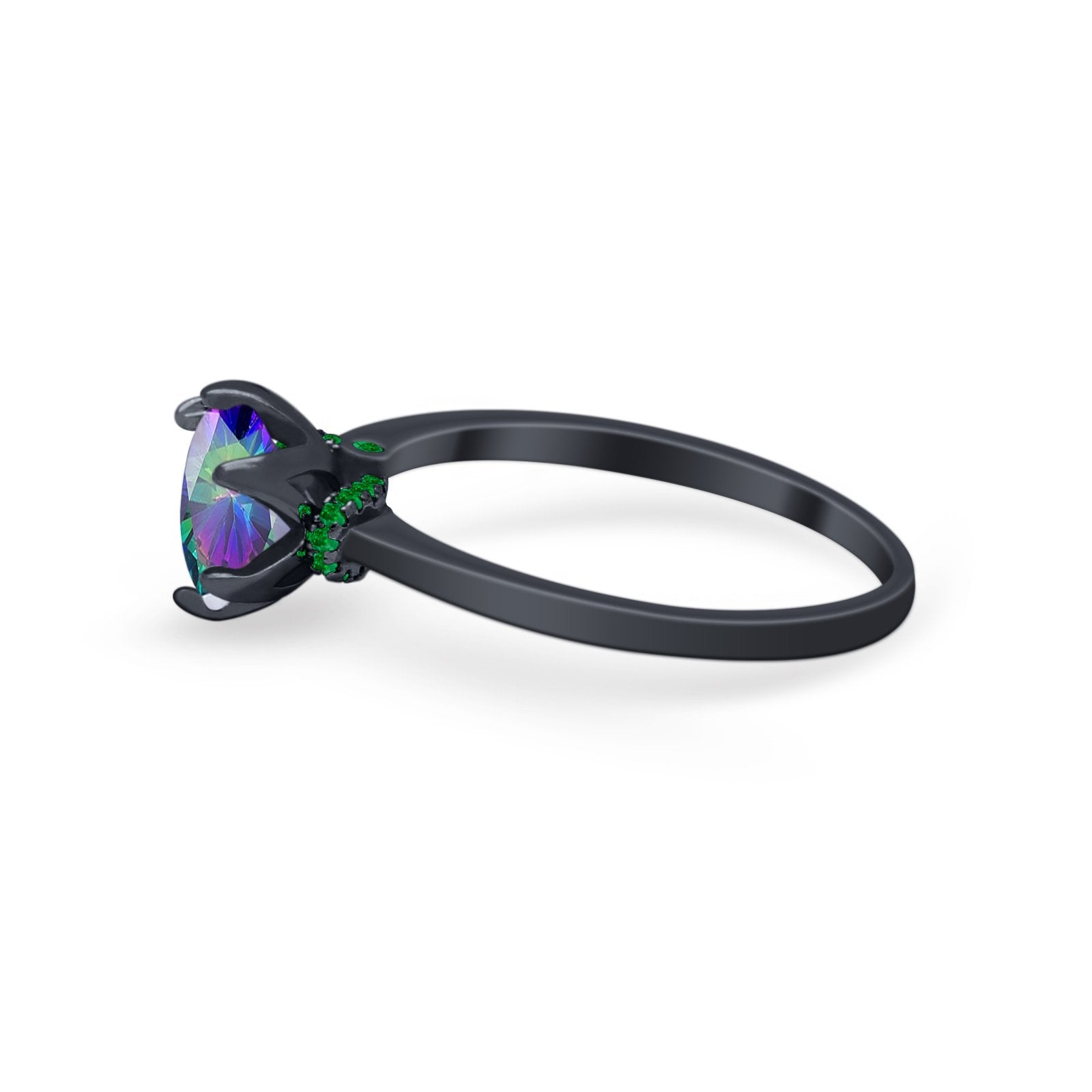 Simulated Emerald Accent Cubic Zirconia 925 Sterling Silver Wedding Ring