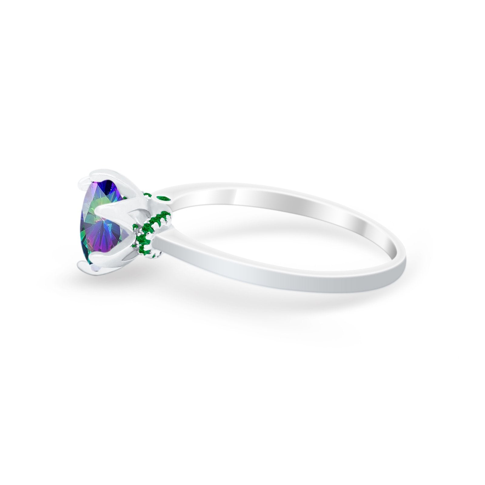 Simulated Emerald Accent Cubic Zirconia 925 Sterling Silver Wedding Ring