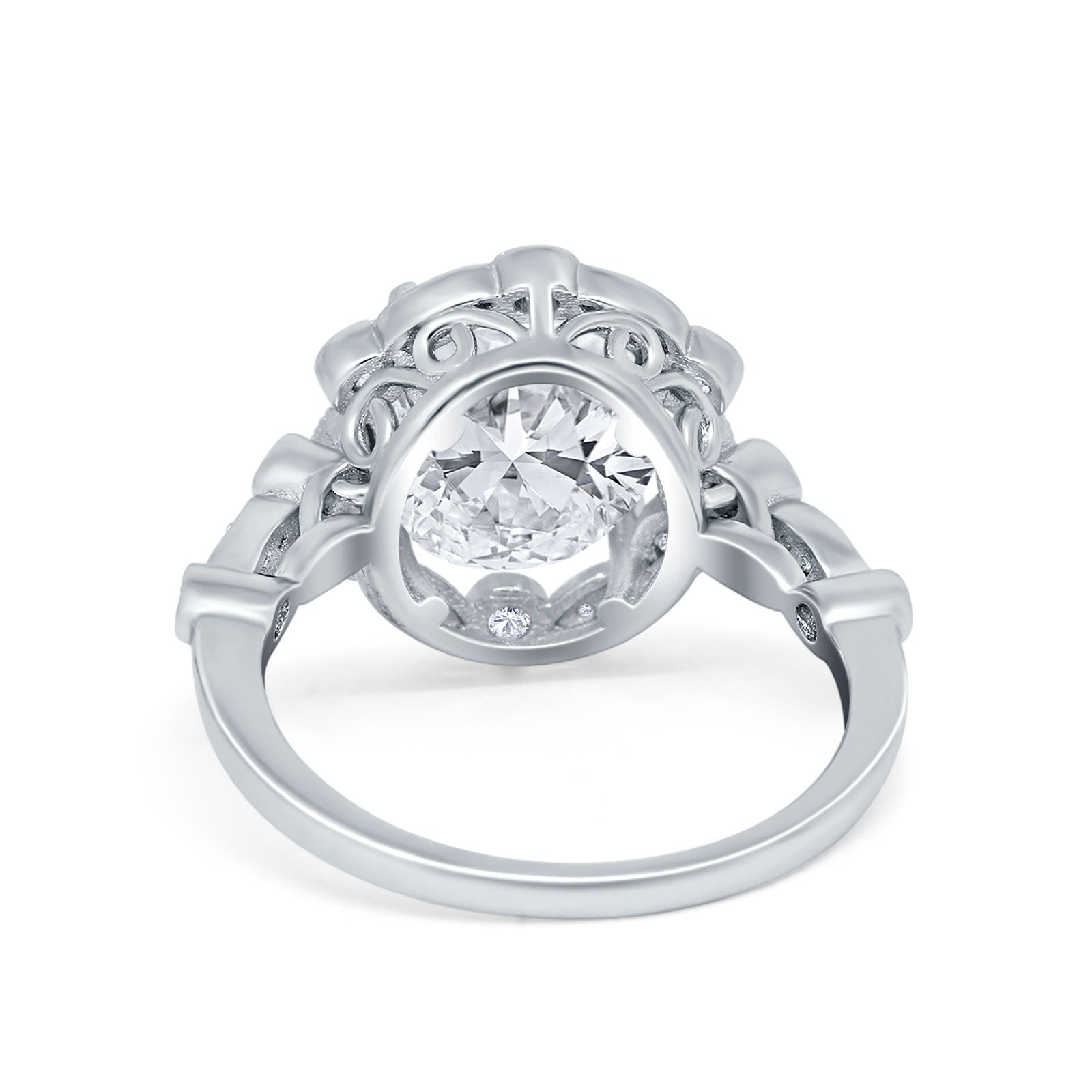 Large Oval Art Deco Wedding Ring Simulated Cubic Zirconia 925 Sterling Silver