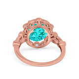 Large Oval Art Deco Wedding Ring Simulated Cubic Zirconia 925 Sterling Silver