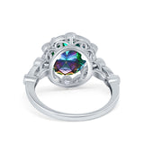 Large Oval Art Deco Wedding Ring Simulated Cubic Zirconia 925 Sterling Silver