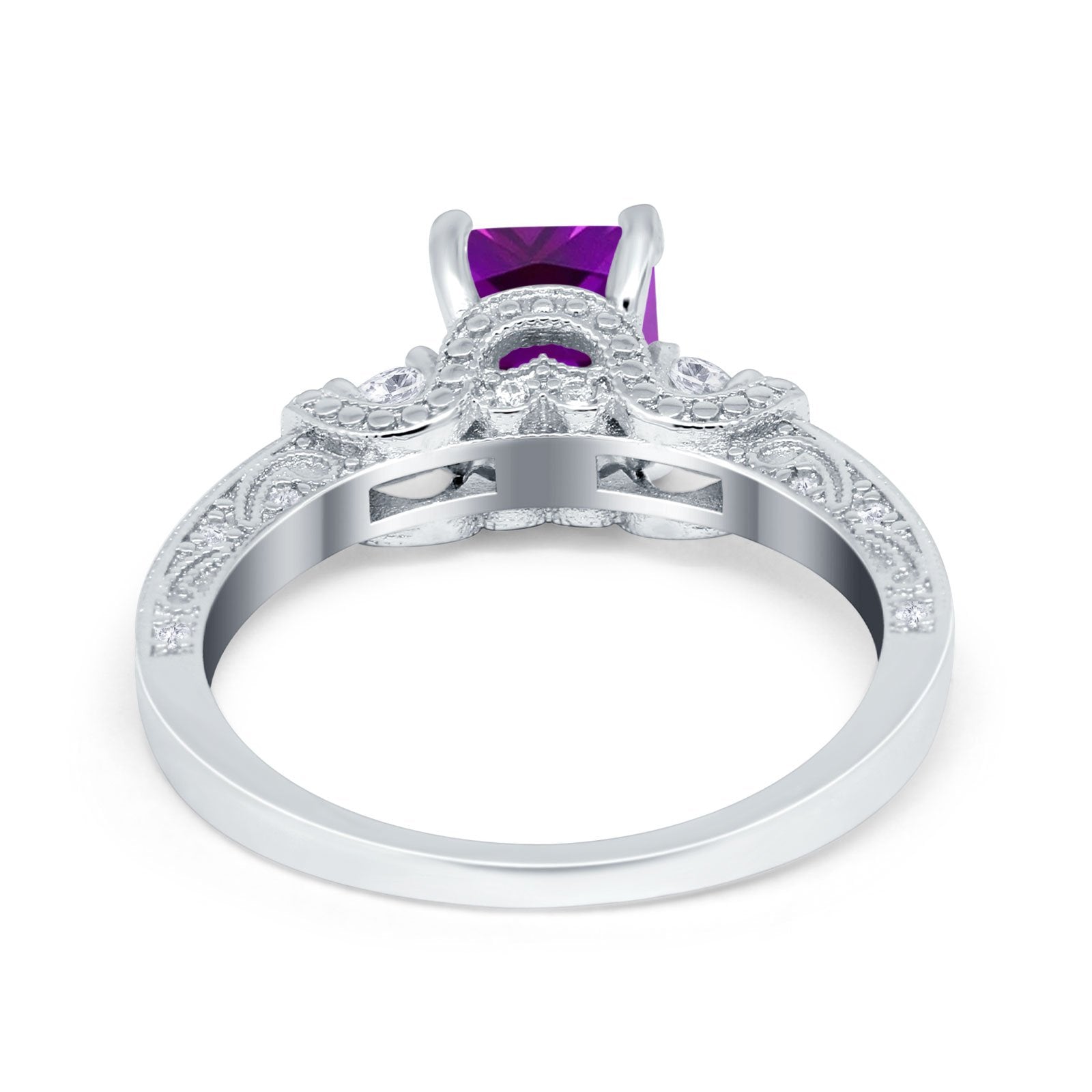 Three Stone Engagement Ring Radiant Simulated Cubic Zirconia 925 Sterling Silver