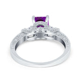 Three Stone Engagement Ring Radiant Simulated Cubic Zirconia 925 Sterling Silver