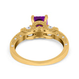 Three Stone Engagement Ring Radiant Simulated Cubic Zirconia 925 Sterling Silver