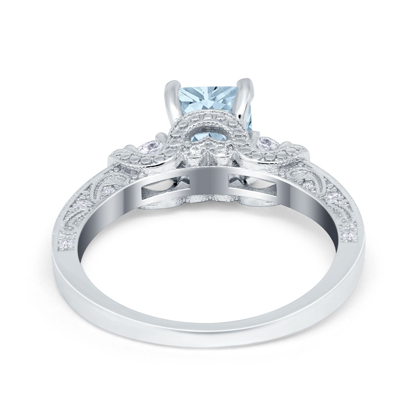 Three Stone Engagement Ring Radiant Simulated Cubic Zirconia 925 Sterling Silver