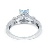 Three Stone Engagement Ring Radiant Simulated Cubic Zirconia 925 Sterling Silver