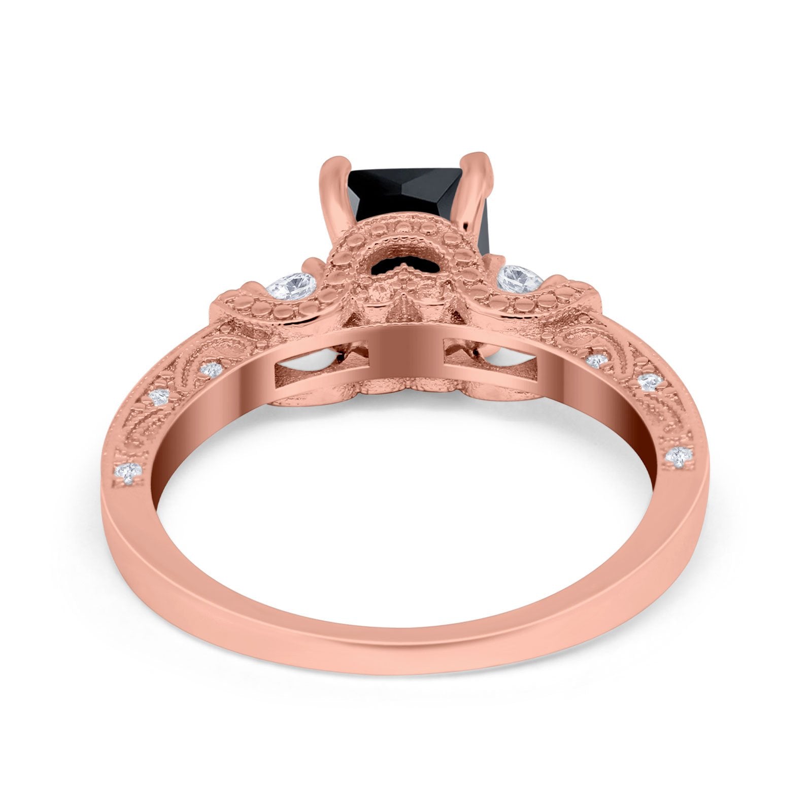 Three Stone Engagement Ring Radiant Simulated Cubic Zirconia 925 Sterling Silver