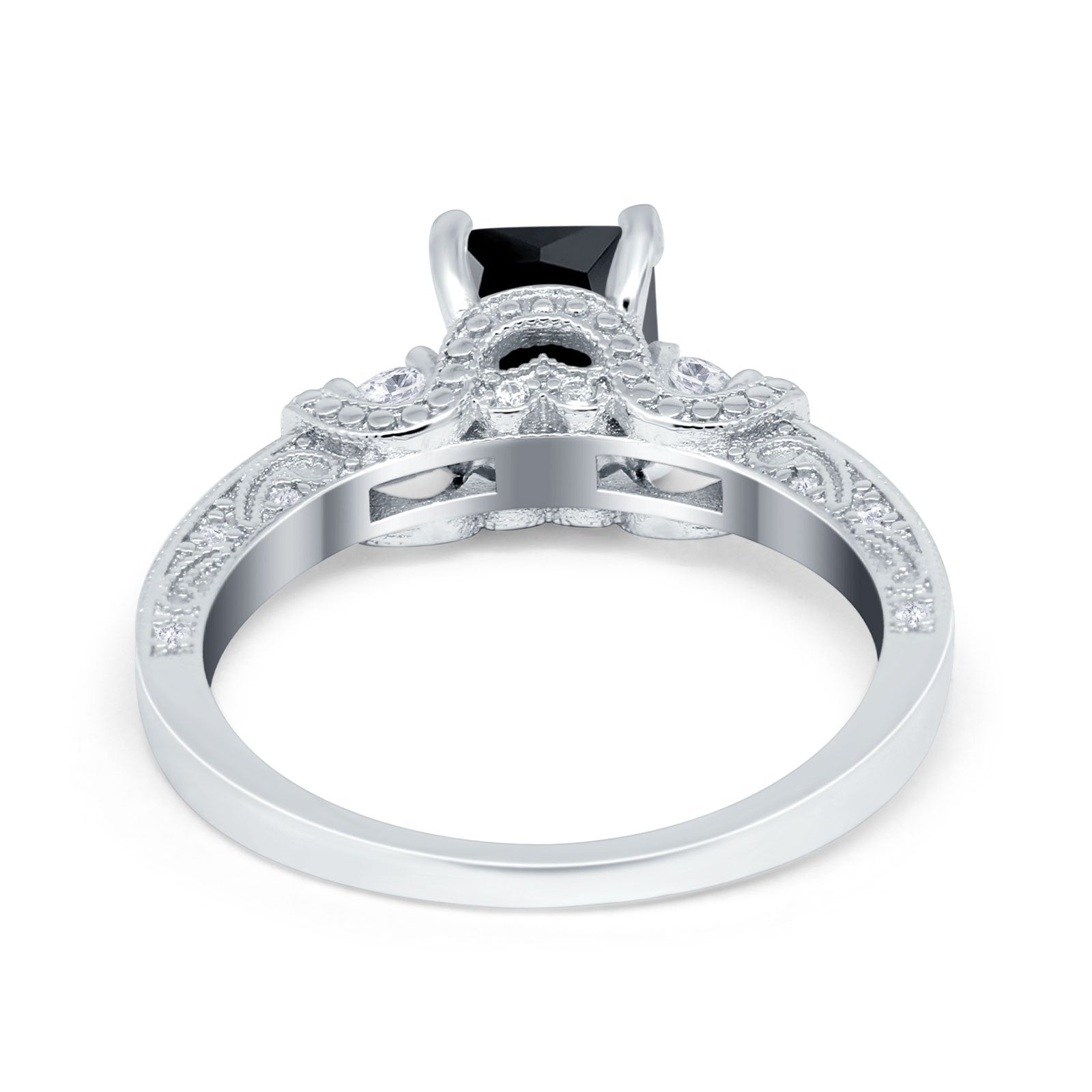 Three Stone Engagement Ring Radiant Simulated Cubic Zirconia 925 Sterling Silver