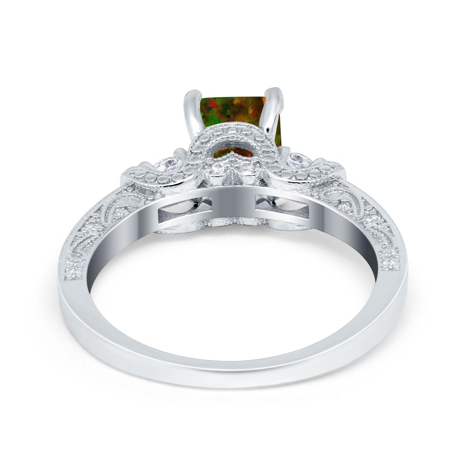 Three Stone Engagement Ring Radiant Simulated Cubic Zirconia 925 Sterling Silver