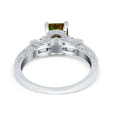 Three Stone Engagement Ring Radiant Simulated Cubic Zirconia 925 Sterling Silver