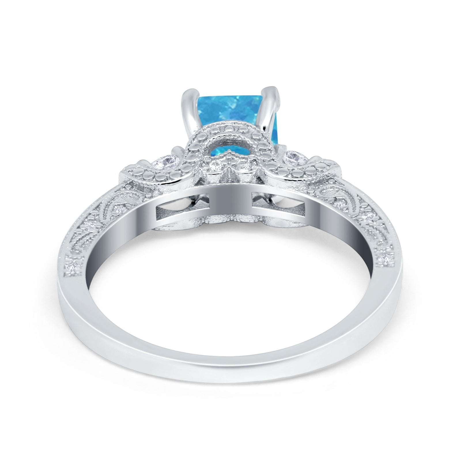 Three Stone Engagement Ring Radiant Simulated Cubic Zirconia 925 Sterling Silver